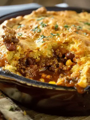 Skillet Chili Cornbread Pot Pie