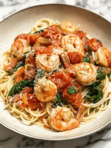 Tomato Spinach Shrimp Pasta