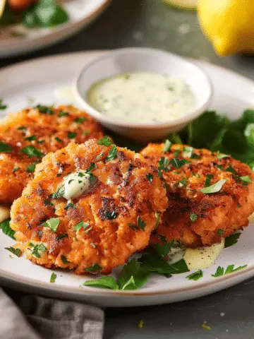 Easy Salmon Patties with Lemon-Garlic Sauce