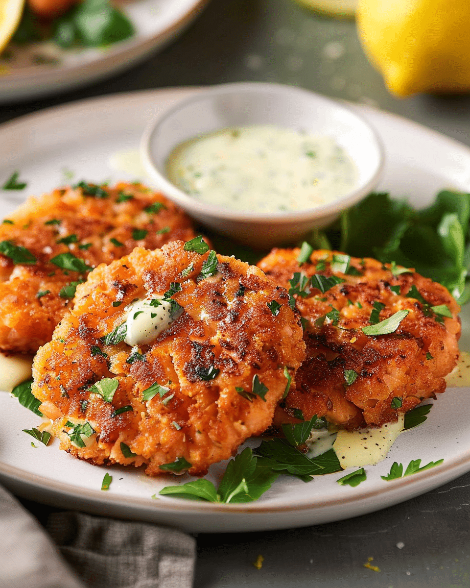 Easy Salmon Patties with Lemon-Garlic Sauce