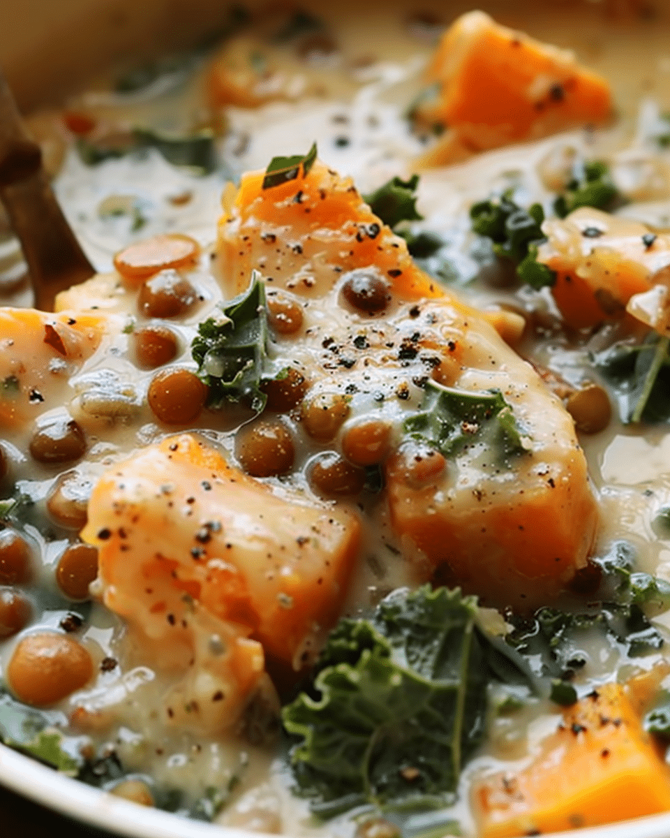 Ginger Sweet Potato and Coconut Milk Stew with Lentils and Kale