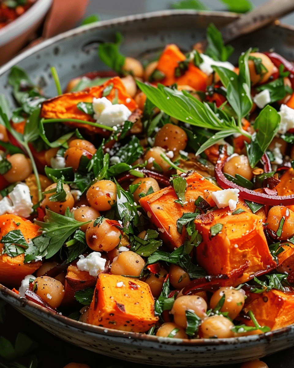 Sweet Potato and Chickpea Salad with Feta and Herbs