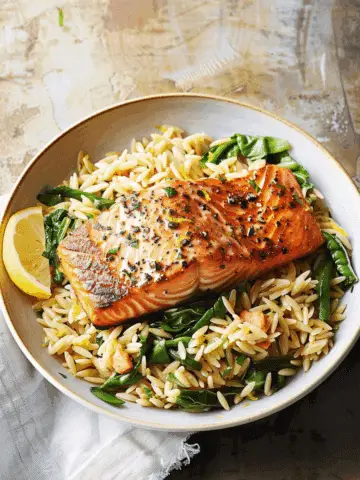 One-Skillet Salmon with Lemon Orzo
