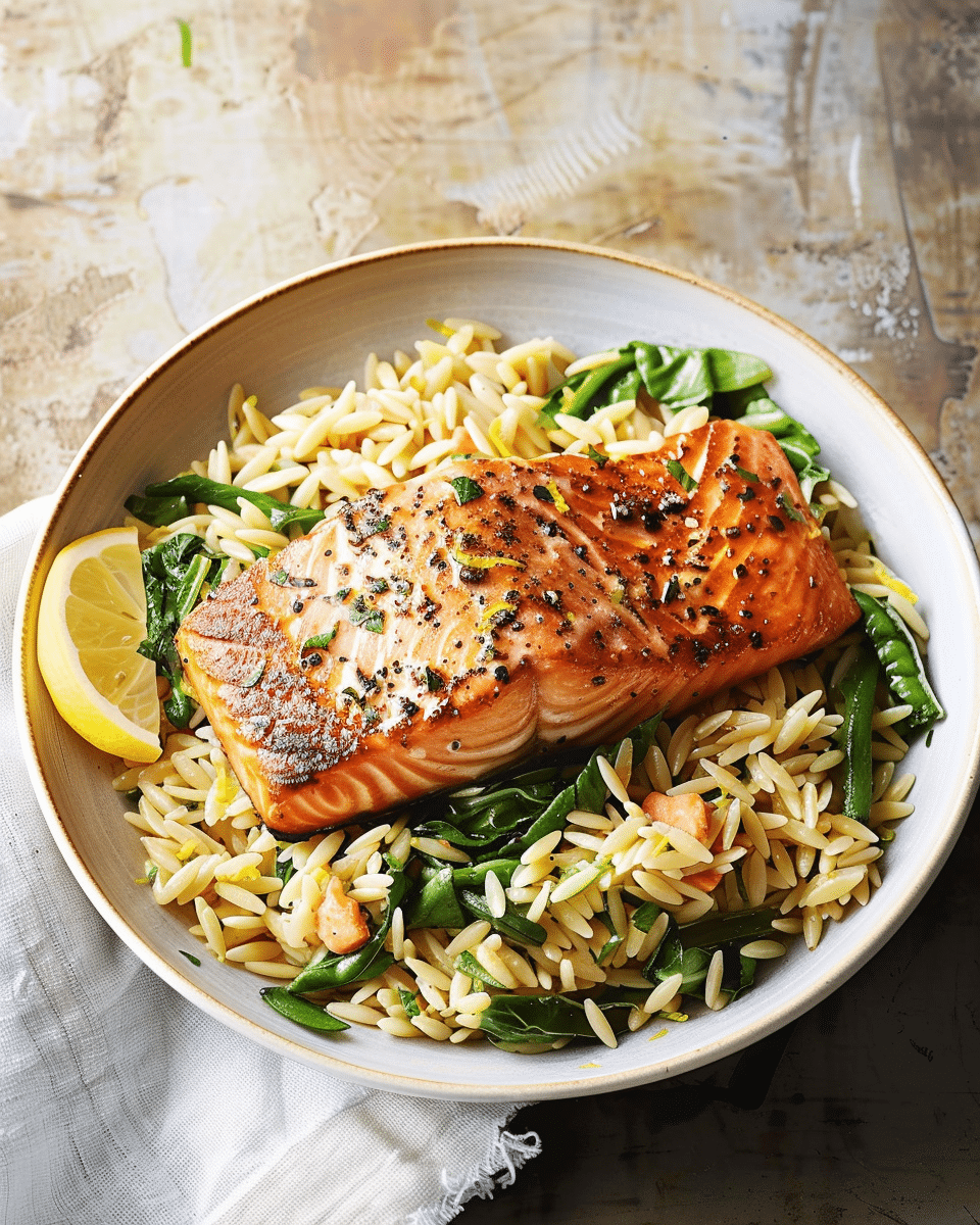 One-Skillet Salmon with Lemon Orzo