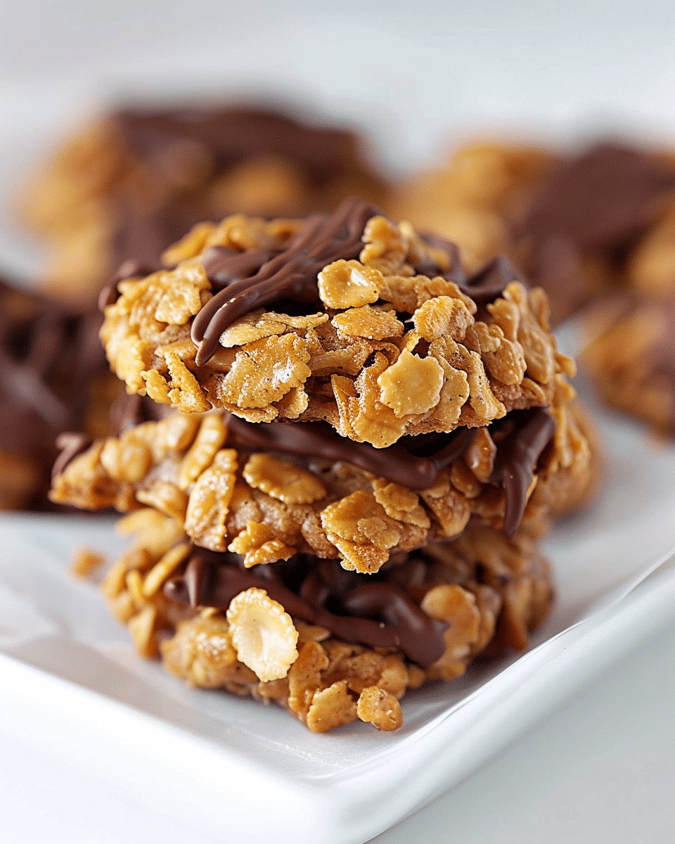 Chocolate Peanut Butter Cornflake Cookies CookedByMomy