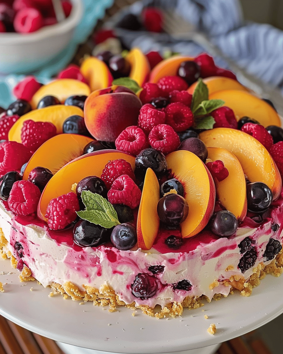 Summer Berry and Peach Cheesecake