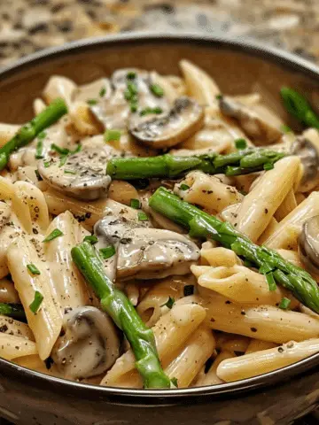 Creamy Mushroom and Asparagus Chicken Penne