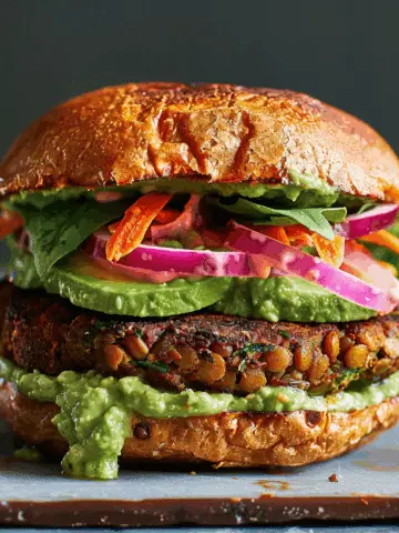 Lentil-Chickpea Veggie Burgers with Avocado Green Harissa