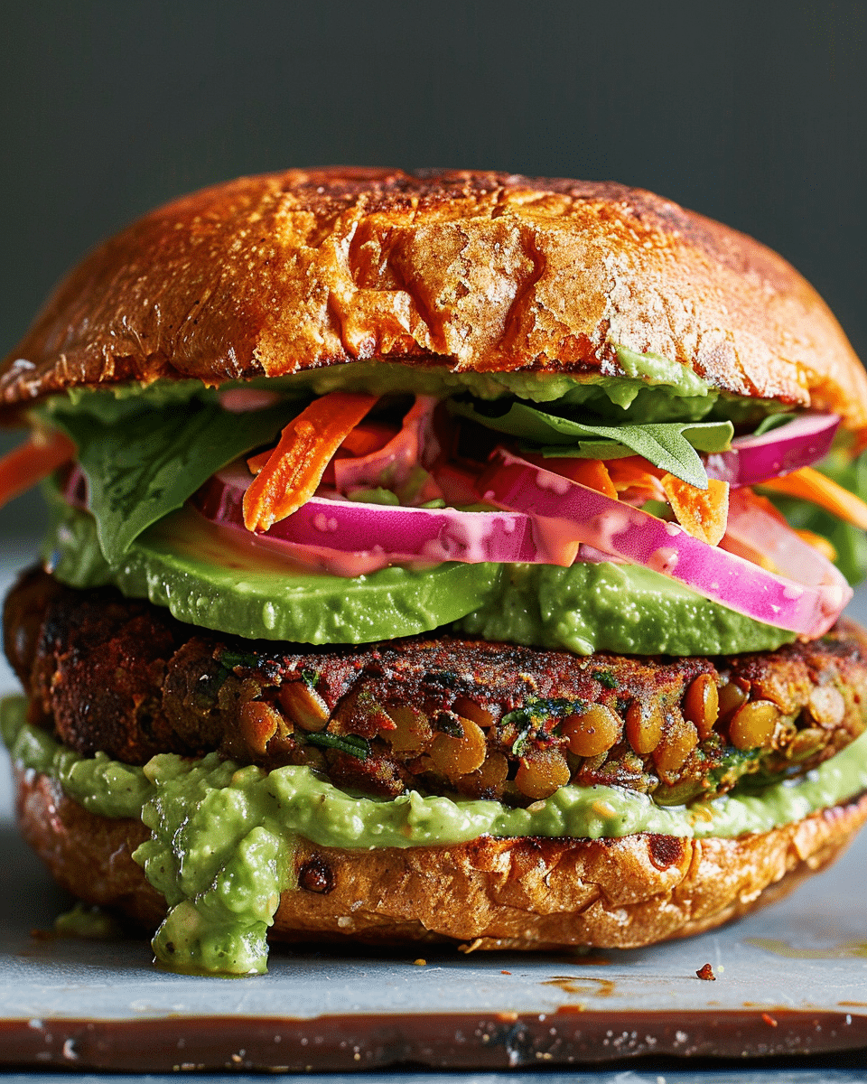Lentil-Chickpea Veggie Burgers with Avocado Green Harissa